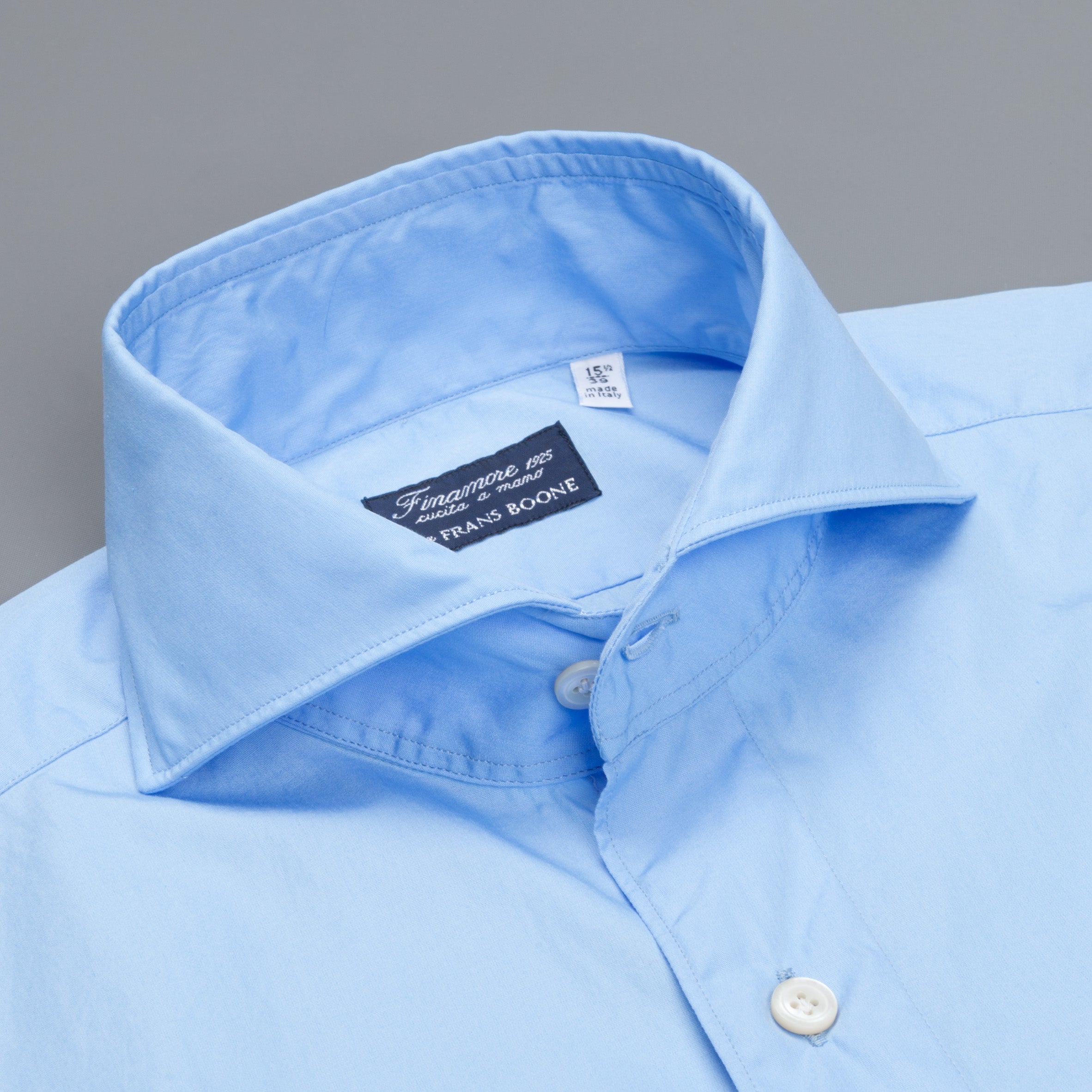 Finamore Tokyo Shirt Sergio Collar Alumo Poplin Avio Blue
