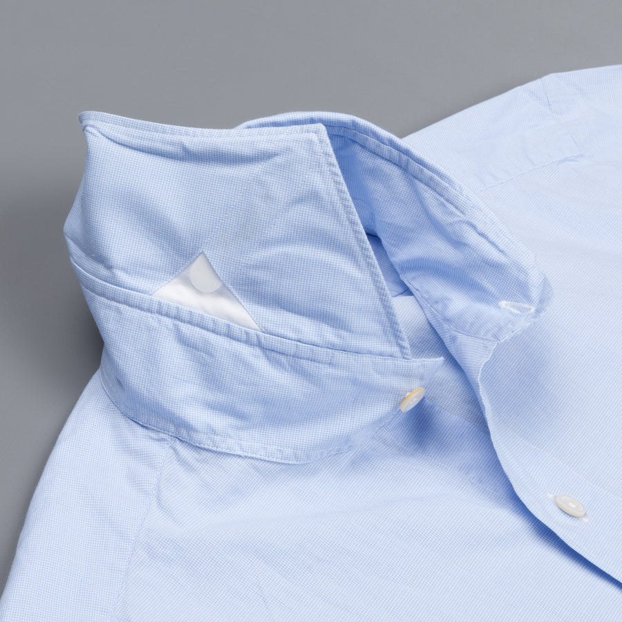 Finamore Tokyo Shirt Sergio Collar Fine Light Blue Puppytooth