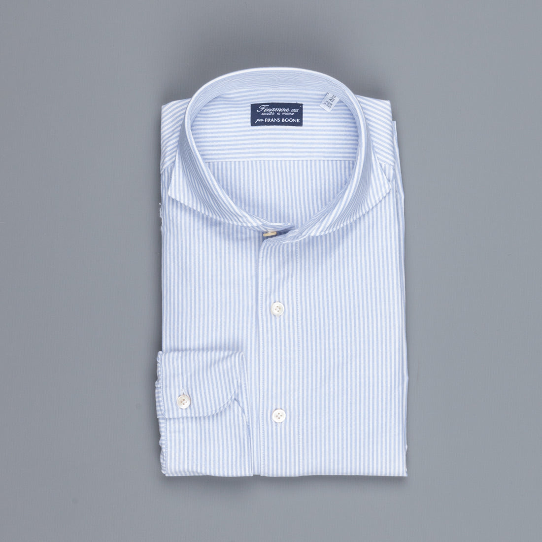 Finamore Gaeta shirt Sergio collar brushed oxford light blue stripe