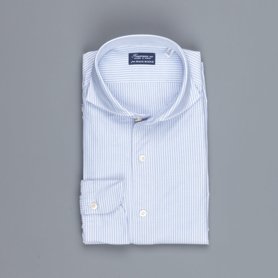 Finamore Gaeta shirt Sergio collar brushed oxford light blue stripe