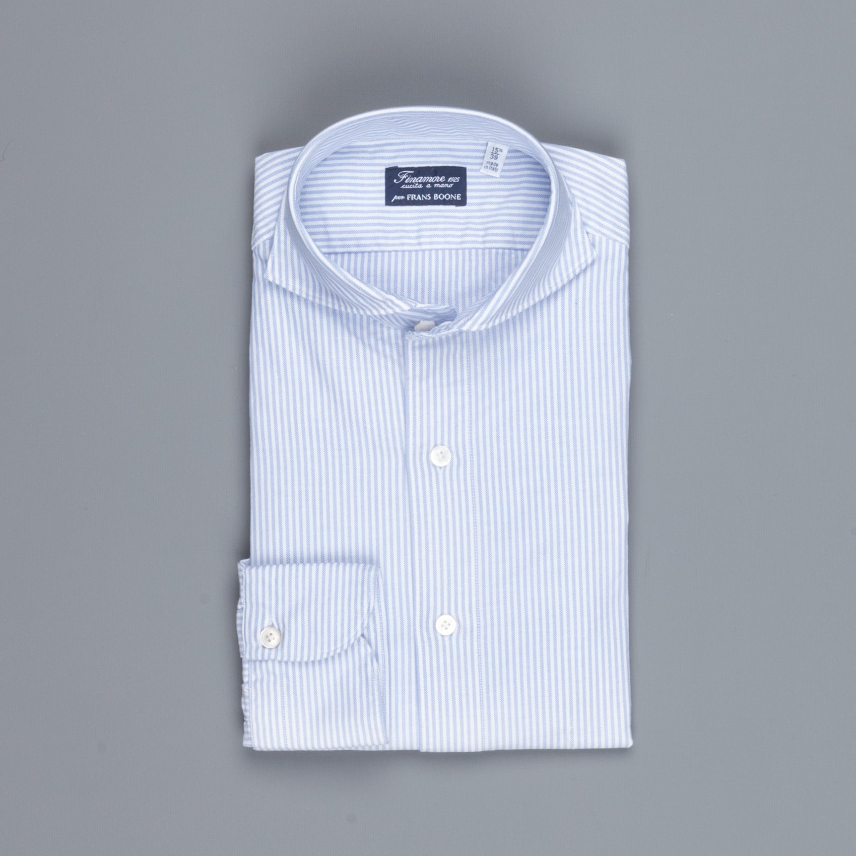 Finamore washed Tokyo shirt Sergio collar oxford Light Blue stripe