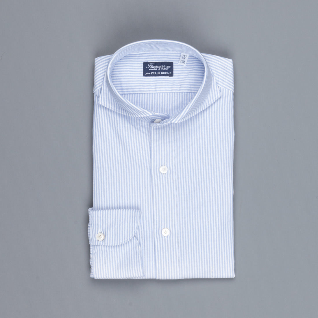 Finamore washed Tokyo shirt Sergio collar oxford Light Blue stripe