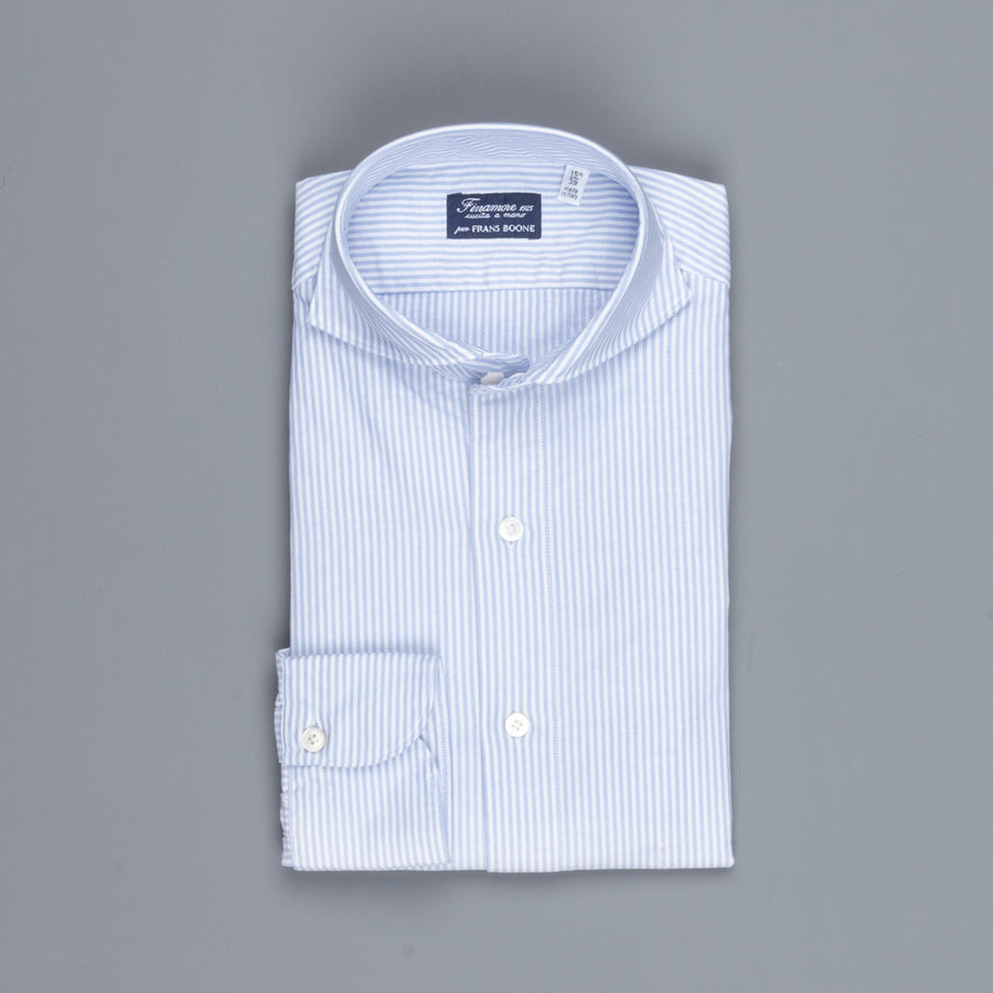 Finamore washed Tokyo shirt Sergio collar oxford Light Blue stripe