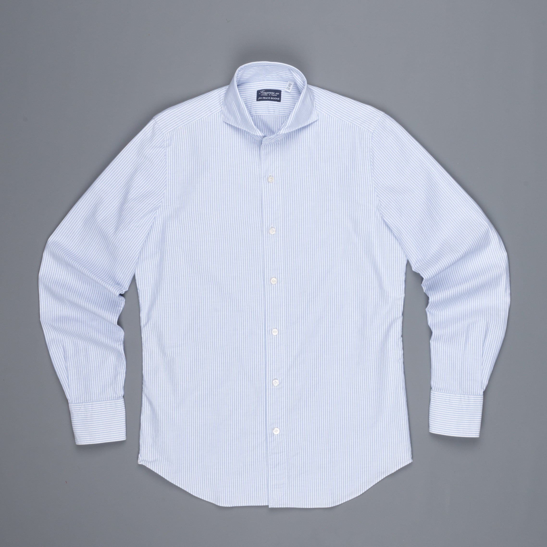Finamore washed Tokyo shirt Sergio collar oxford Light Blue stripe