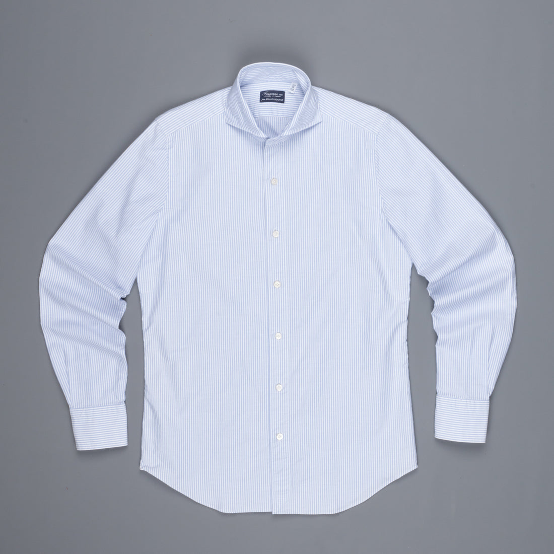 Finamore washed Tokyo shirt Sergio collar oxford Light Blue stripe