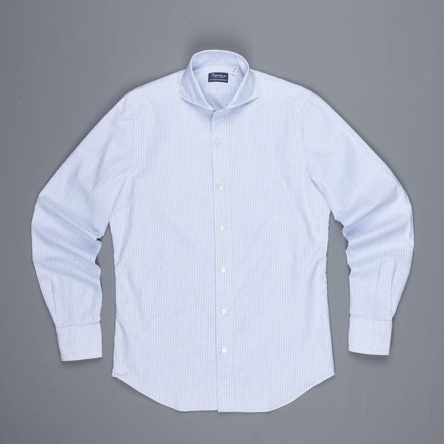 Finamore washed Tokyo shirt Sergio collar oxford Light Blue stripe