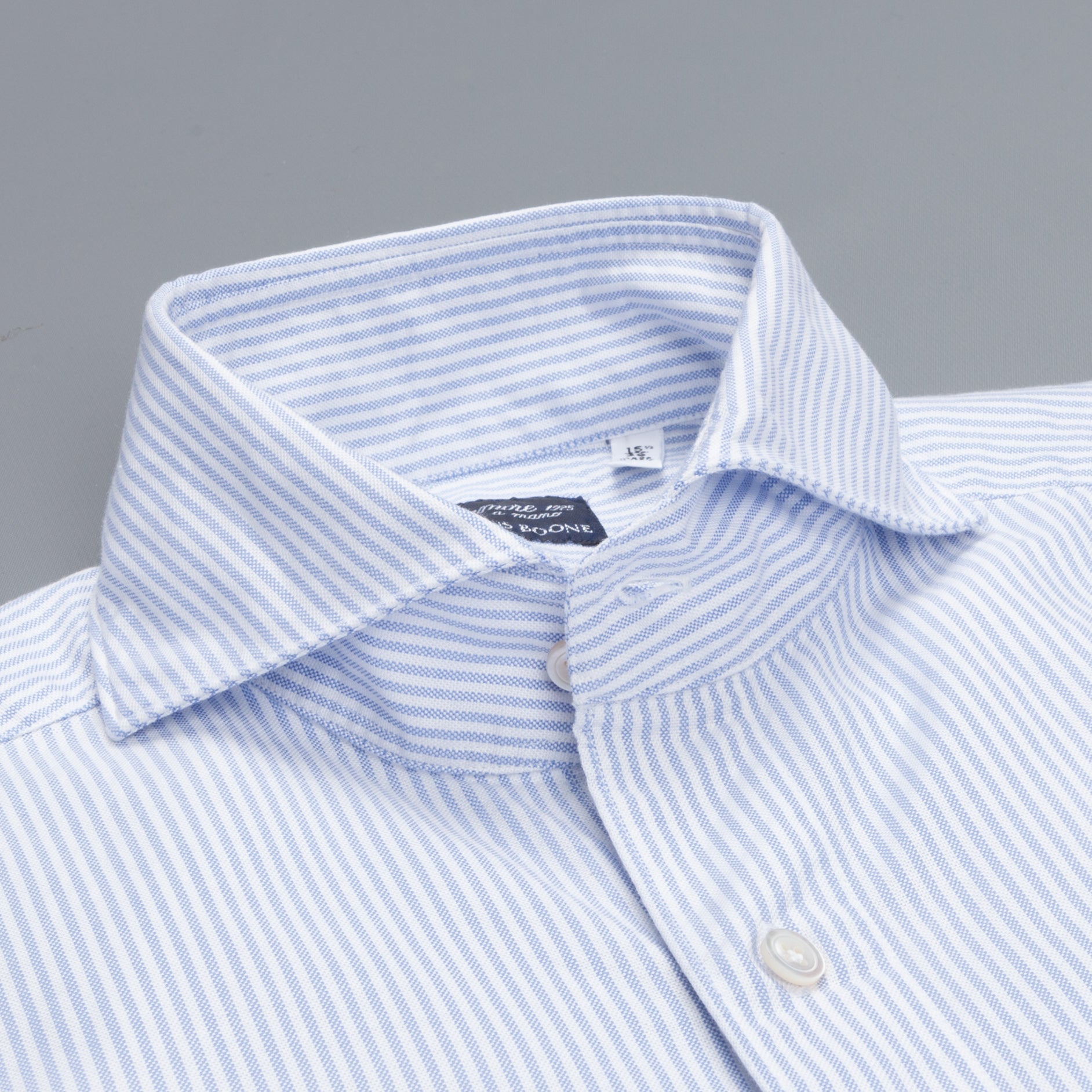 Finamore washed Tokyo shirt Sergio collar oxford Light Blue stripe