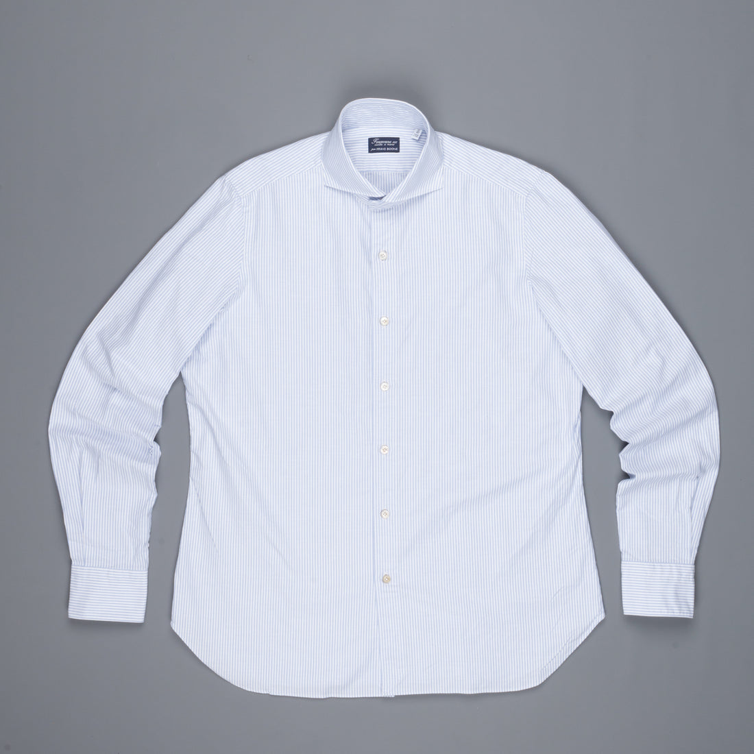 Finamore Gaeta shirt Sergio collar brushed oxford light blue stripe