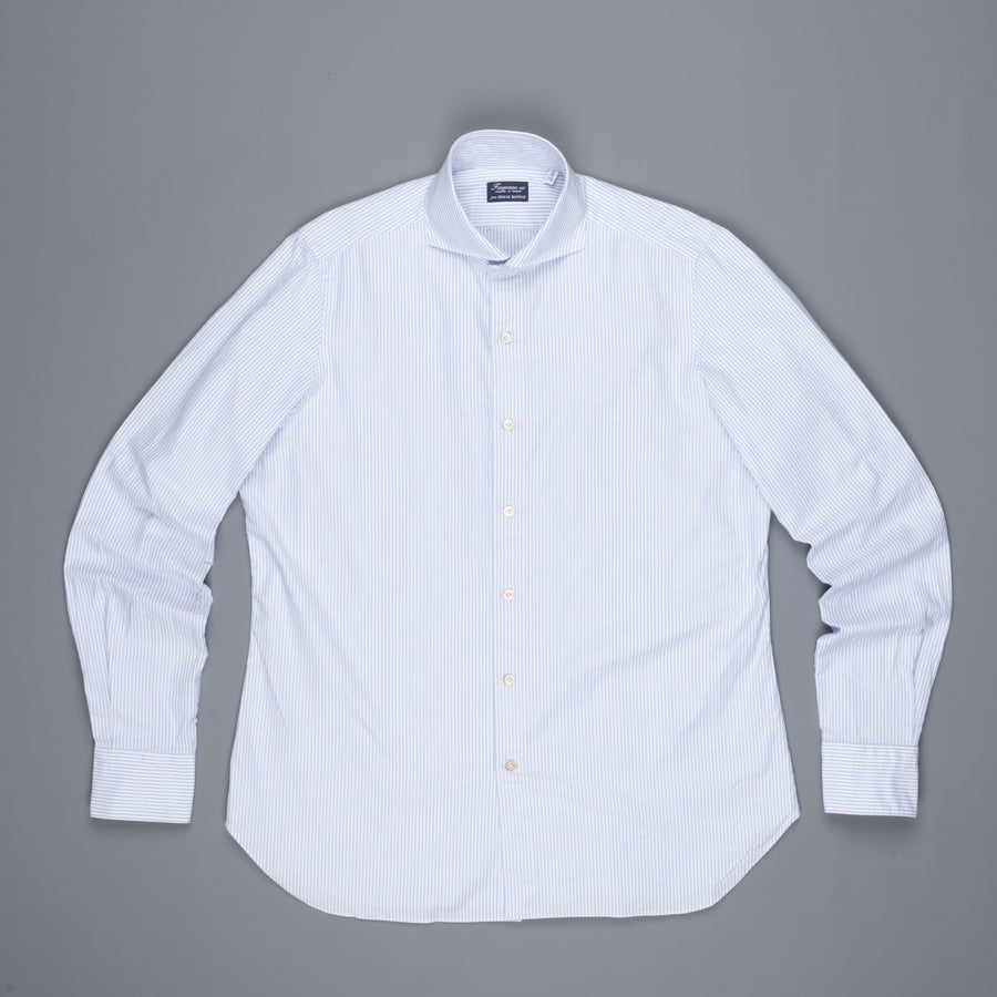 Finamore Gaeta shirt Sergio collar brushed oxford light blue stripe