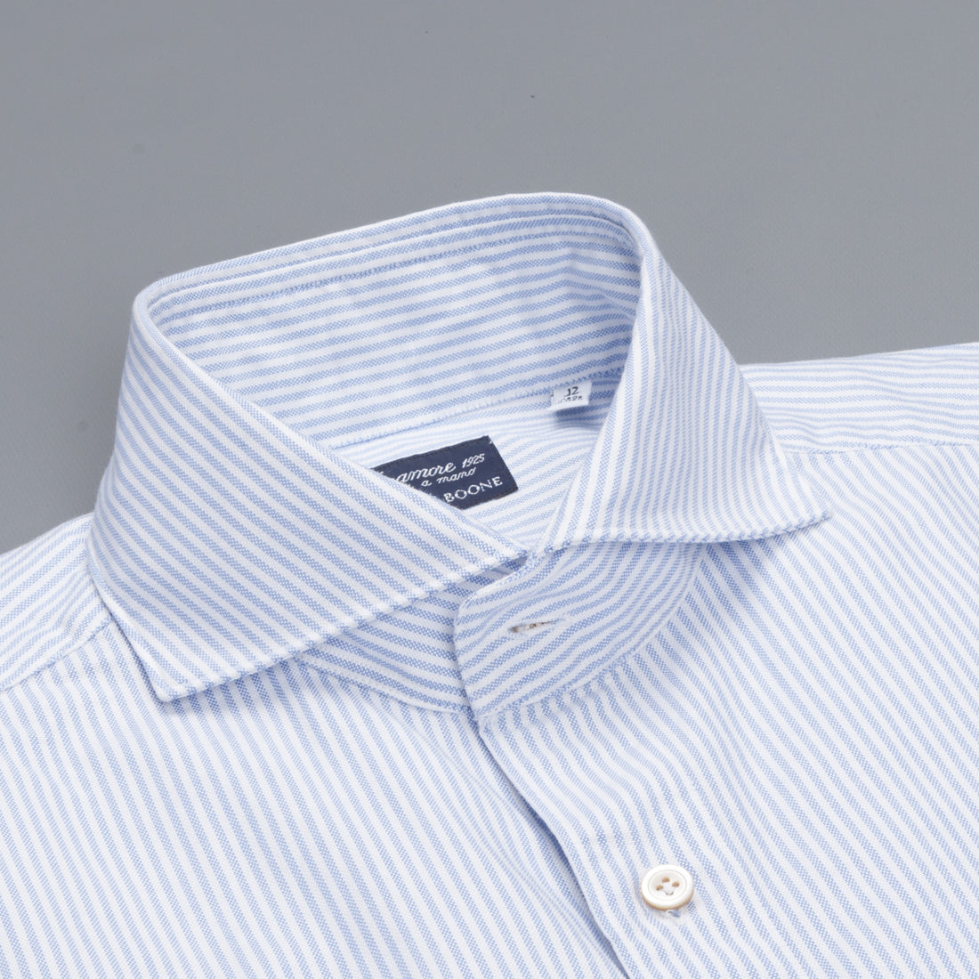 Finamore Gaeta shirt Sergio collar brushed oxford light blue stripe