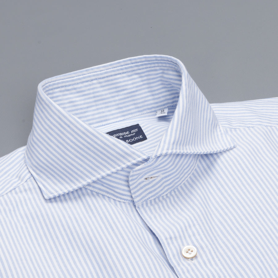 Finamore Gaeta shirt Sergio collar brushed oxford light blue stripe
