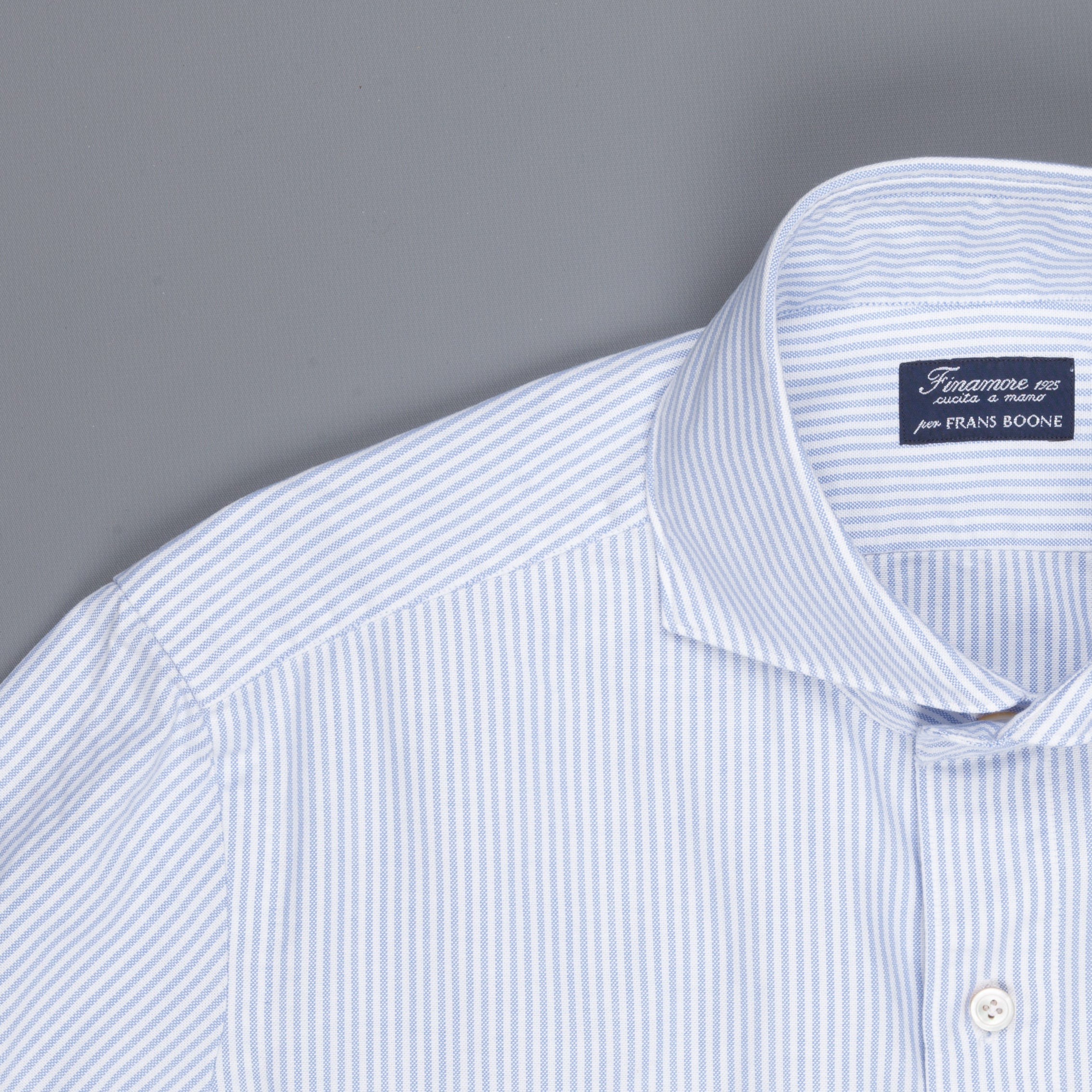 Finamore Gaeta shirt Sergio collar brushed oxford light blue stripe