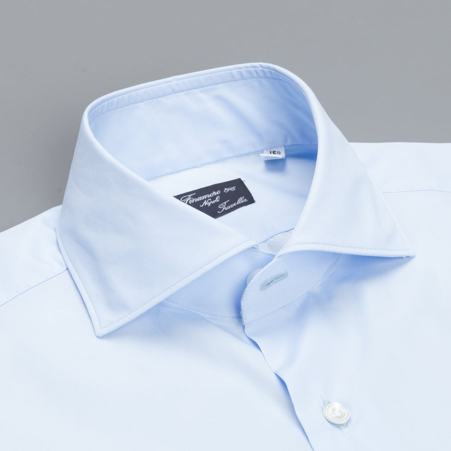 Finamore 'Traveller' shirt Milano fit Collar Eduardo Alumo Blue poplin