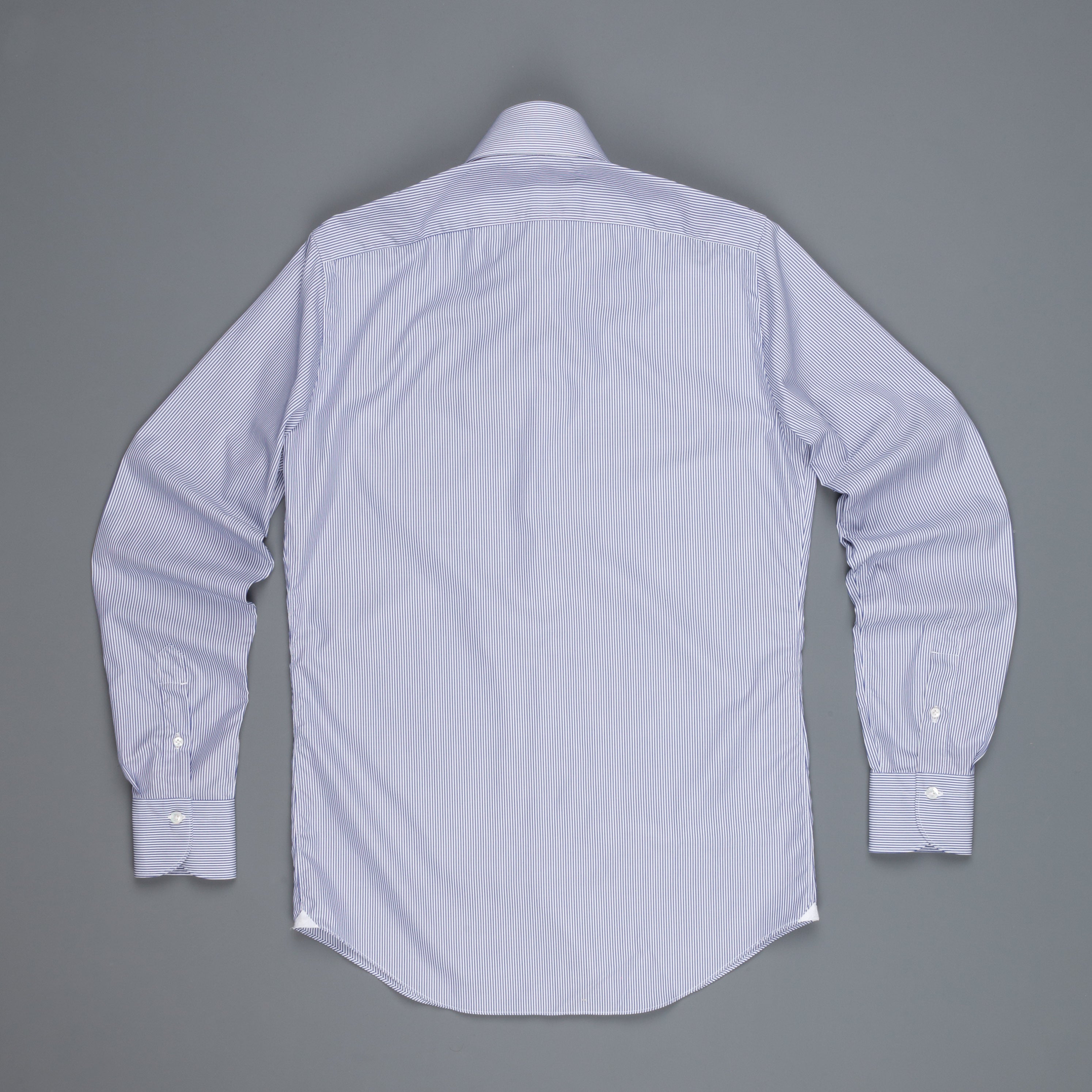 Finamore Milano Shirt soft lined Collar Sergio navy stripe Supralux Voyage Alumo