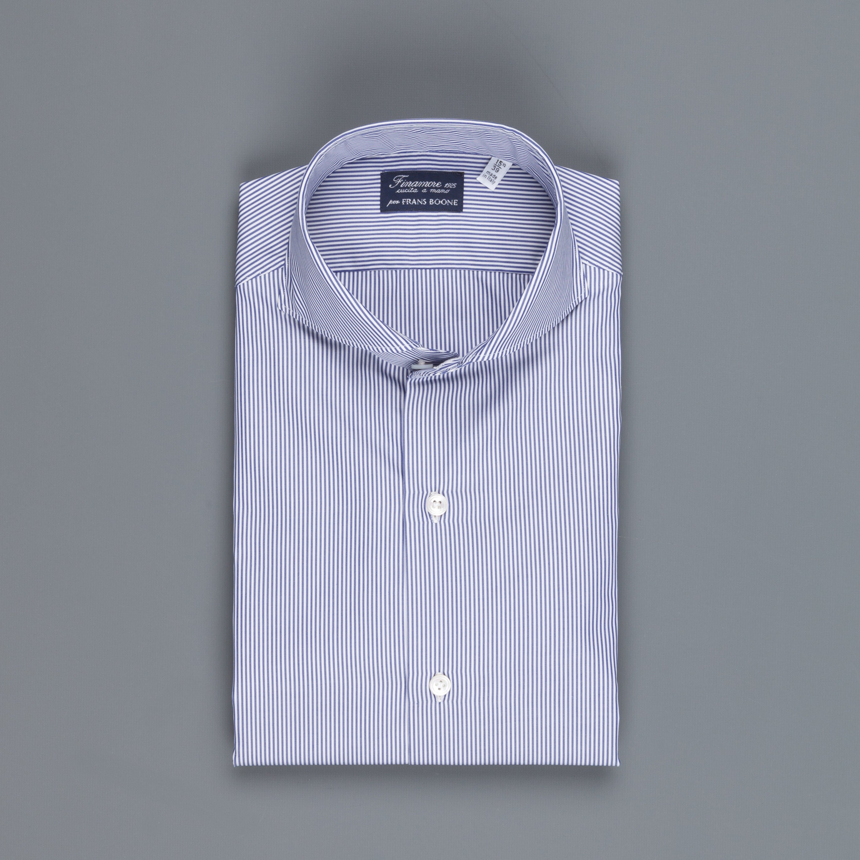 Finamore Milano Shirt soft lined Collar Sergio navy stripe Supralux Voyage Alumo