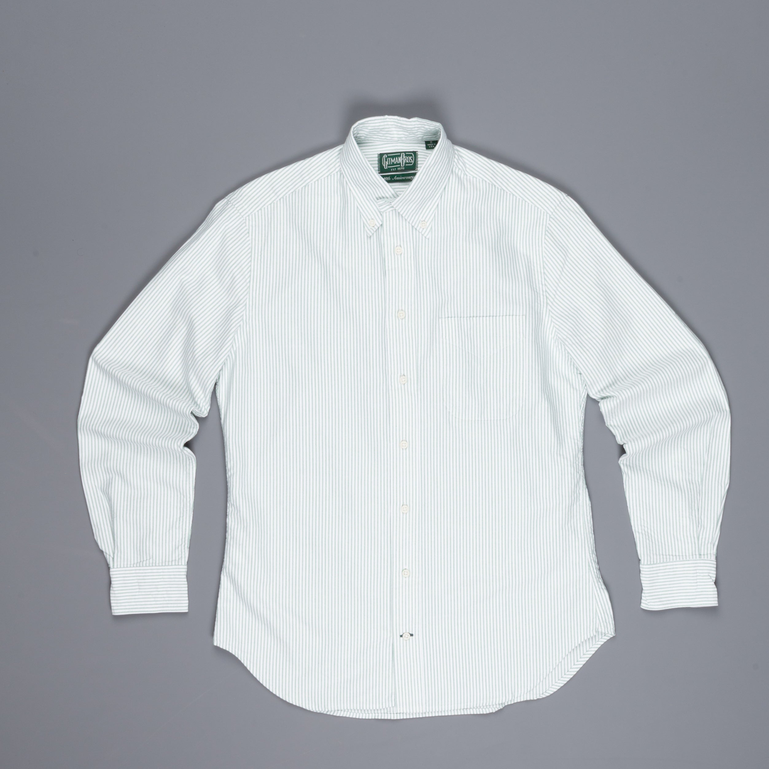 Gitman Vintage oxford button down shirt green striped
