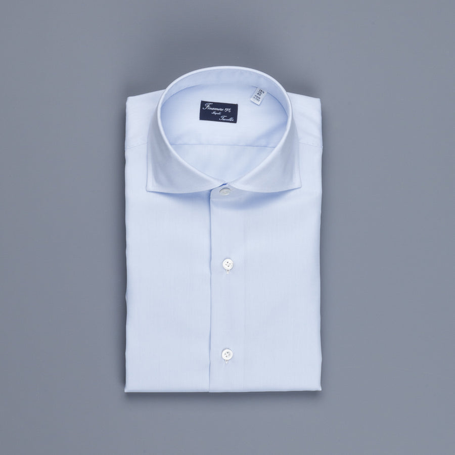 Finamore 'Traveller' Shirt Napoli Fit Collar Eduardo Blue Alumo twill