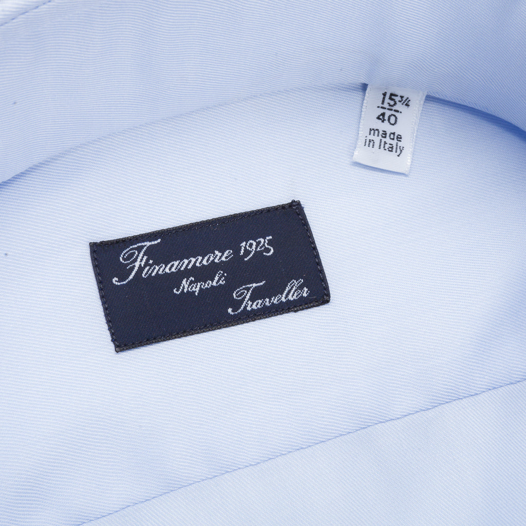 Finamore 'Traveller' Shirt Napoli Fit Collar Eduardo Blue Alumo twill