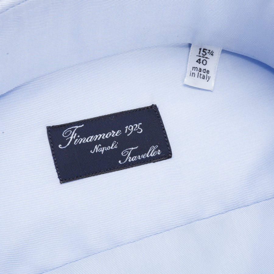 Finamore 'Traveller' Shirt Napoli Fit Collar Eduardo Blue Alumo twill