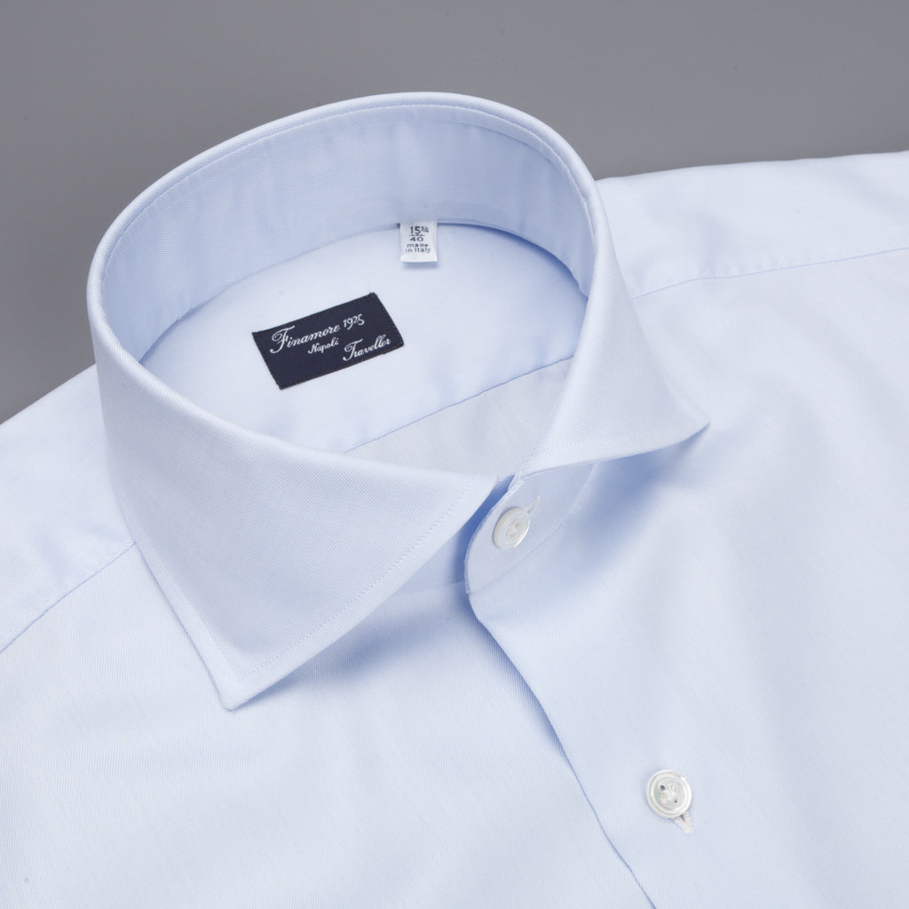 Finamore &#39;Traveller&#39; Shirt Napoli Fit Collar Eduardo Blue Alumo twill