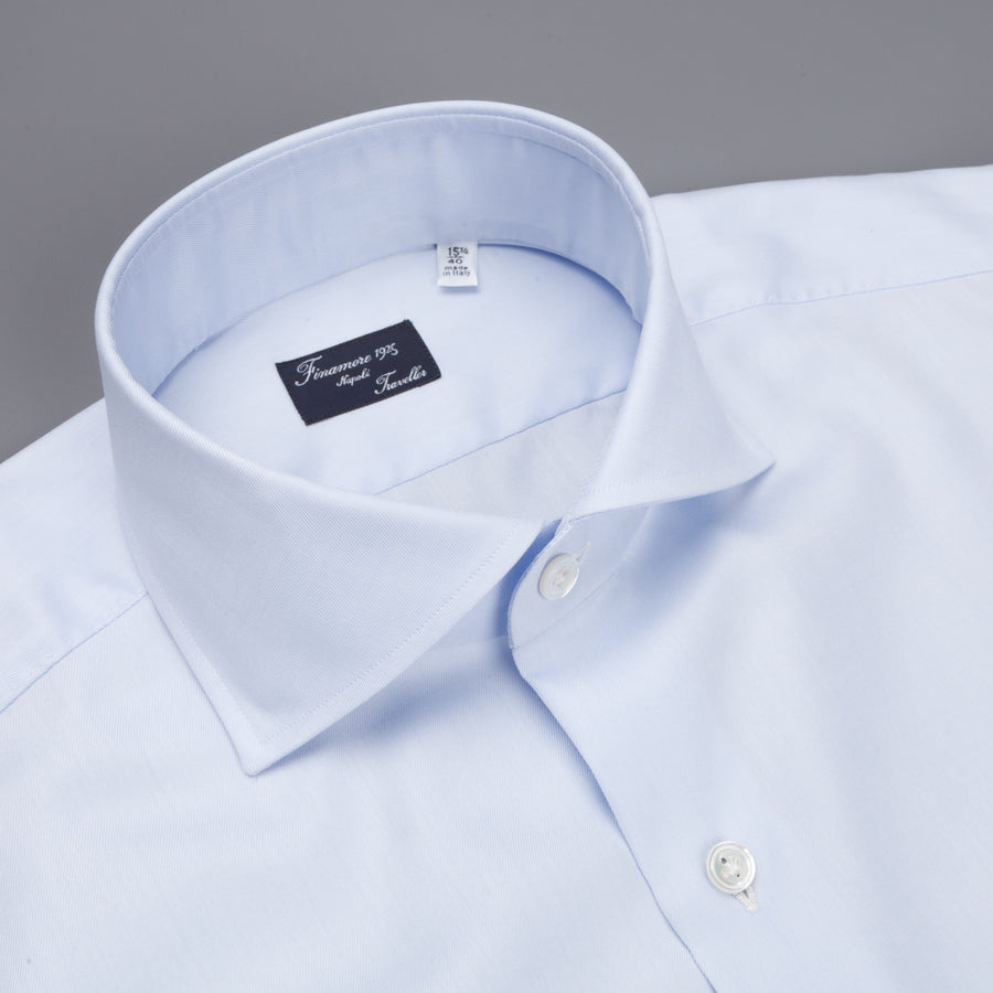 Finamore 'Traveller' Shirt Napoli Fit Collar Eduardo Blue Alumo twill