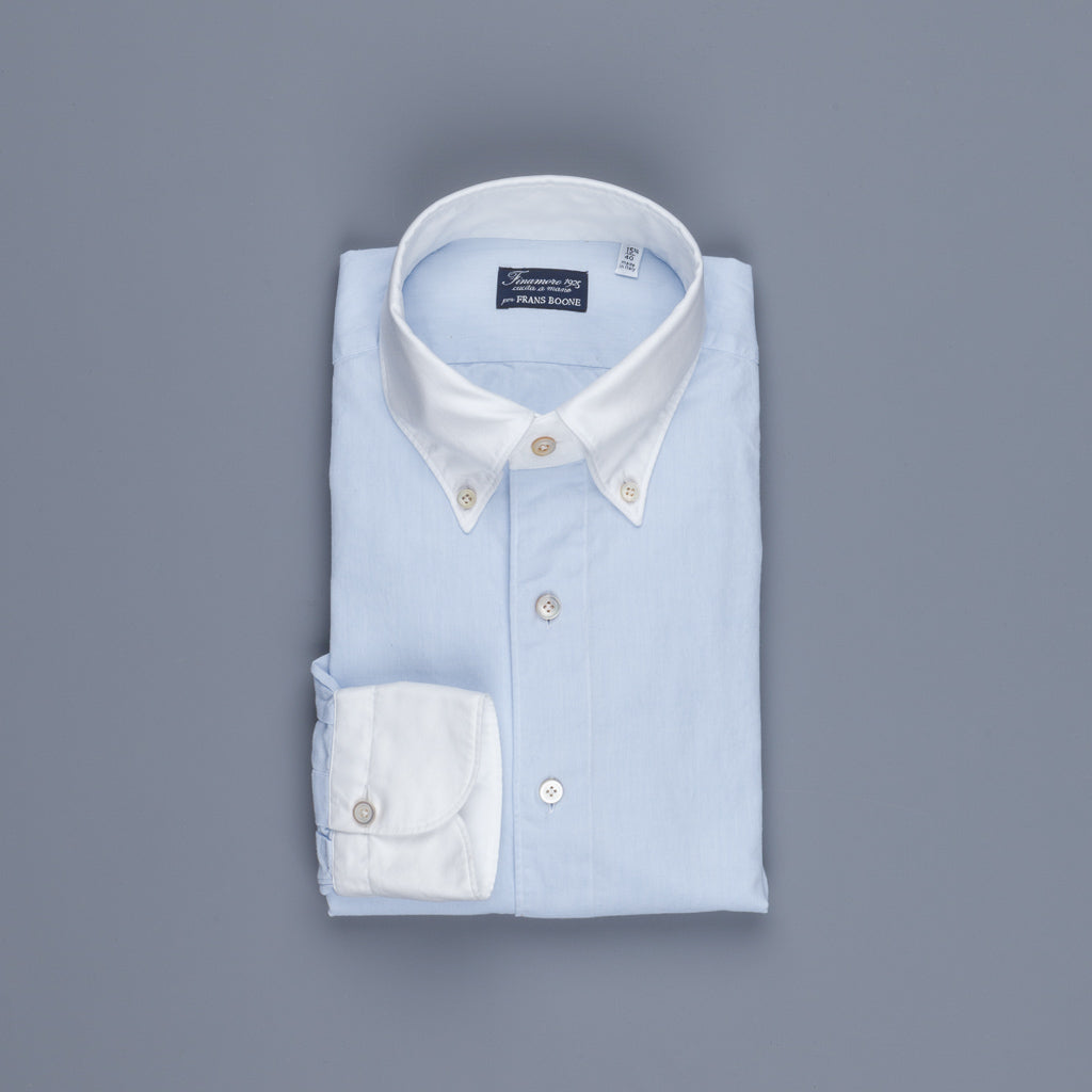 Finamore &#39;Winchester&#39; Shirt Gaeta Fit Lucio Collar Chambray celeste