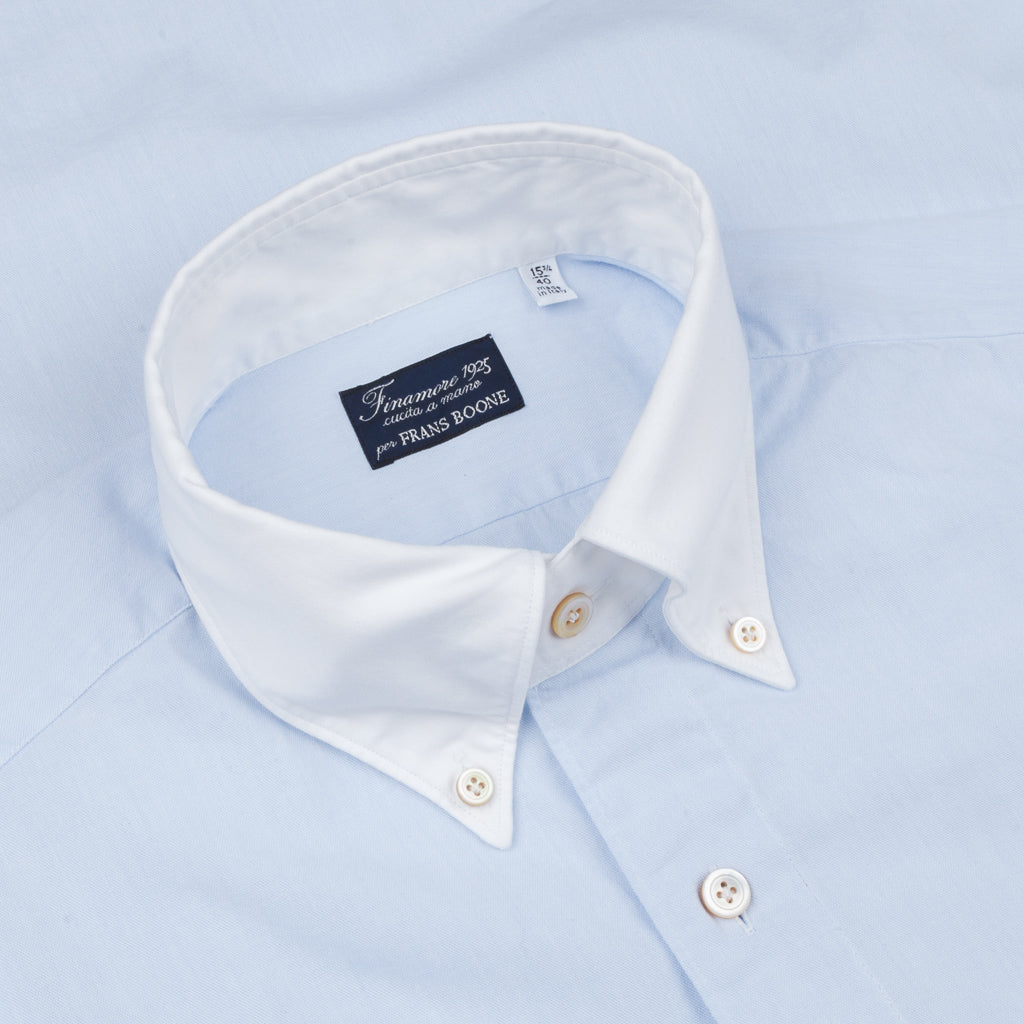 Finamore &#39;Winchester&#39; Shirt Gaeta Fit Lucio Collar Chambray celeste