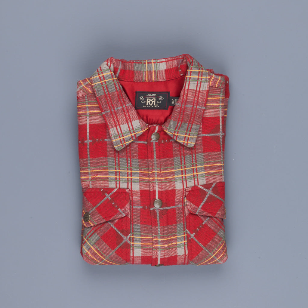 RRL Marcus Workshirt Canadian Jacquard Plaid Red Grey