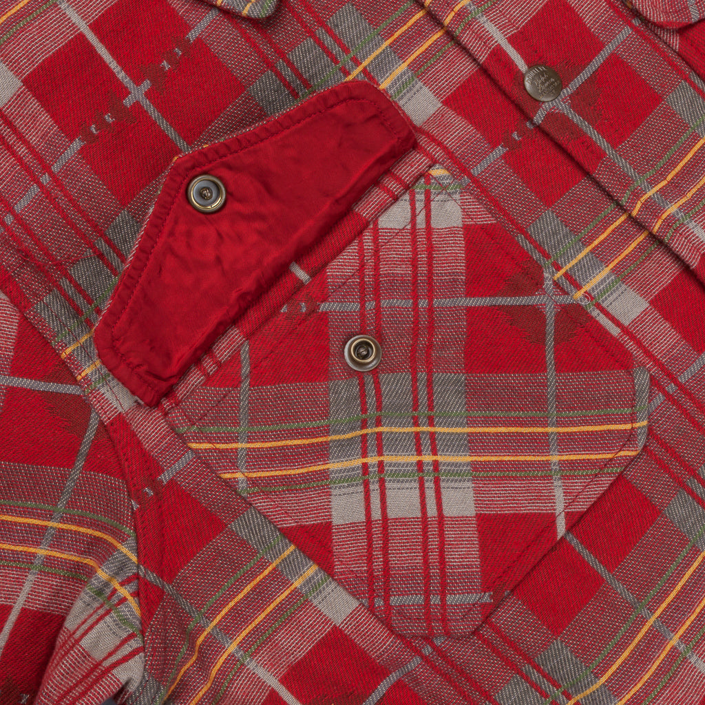 RRL Marcus Workshirt Canadian Jacquard Plaid Red Grey