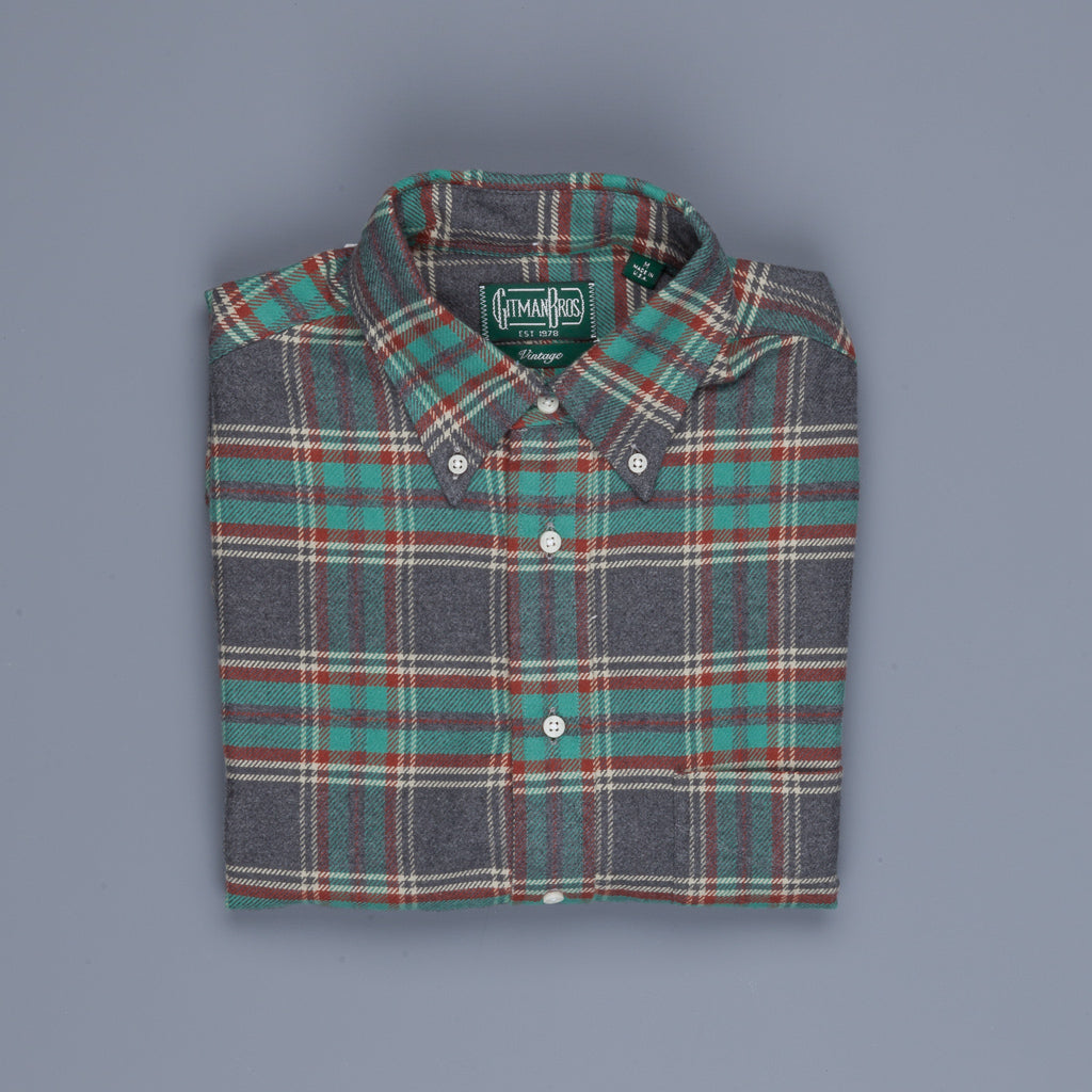Gitman Vintage Button Down Shirt Grey Mint Flannel Plaid