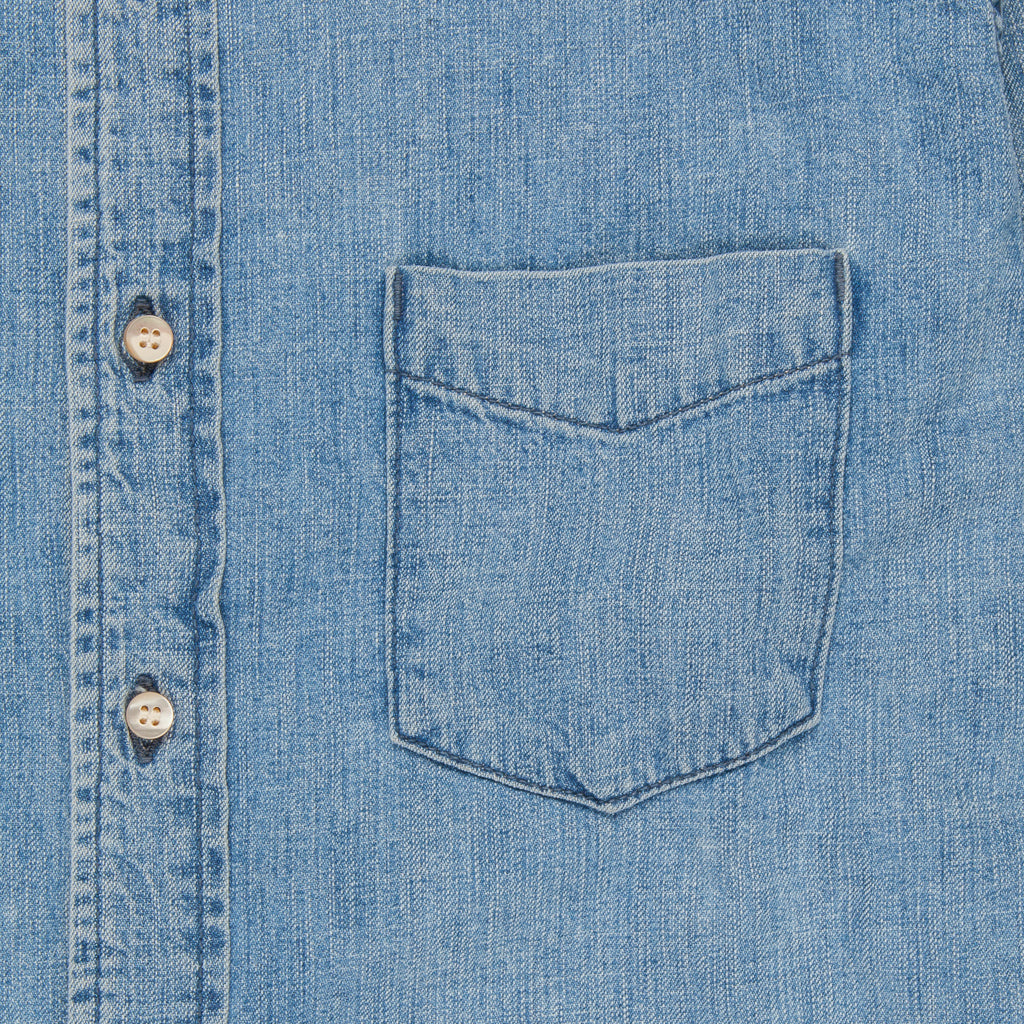 Remi Relief Denim Button Down Shirt Natural Finish Used Blue
