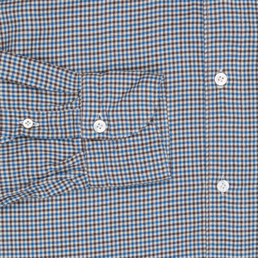 Finamore Tokyo shirt collo Simone flannel tattersall bic brown
