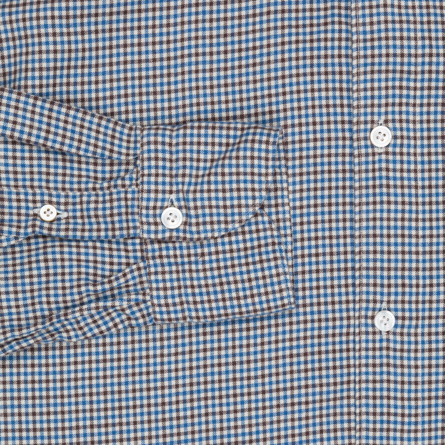 Finamore Tokyo shirt collo Simone flannel tattersall bic brown