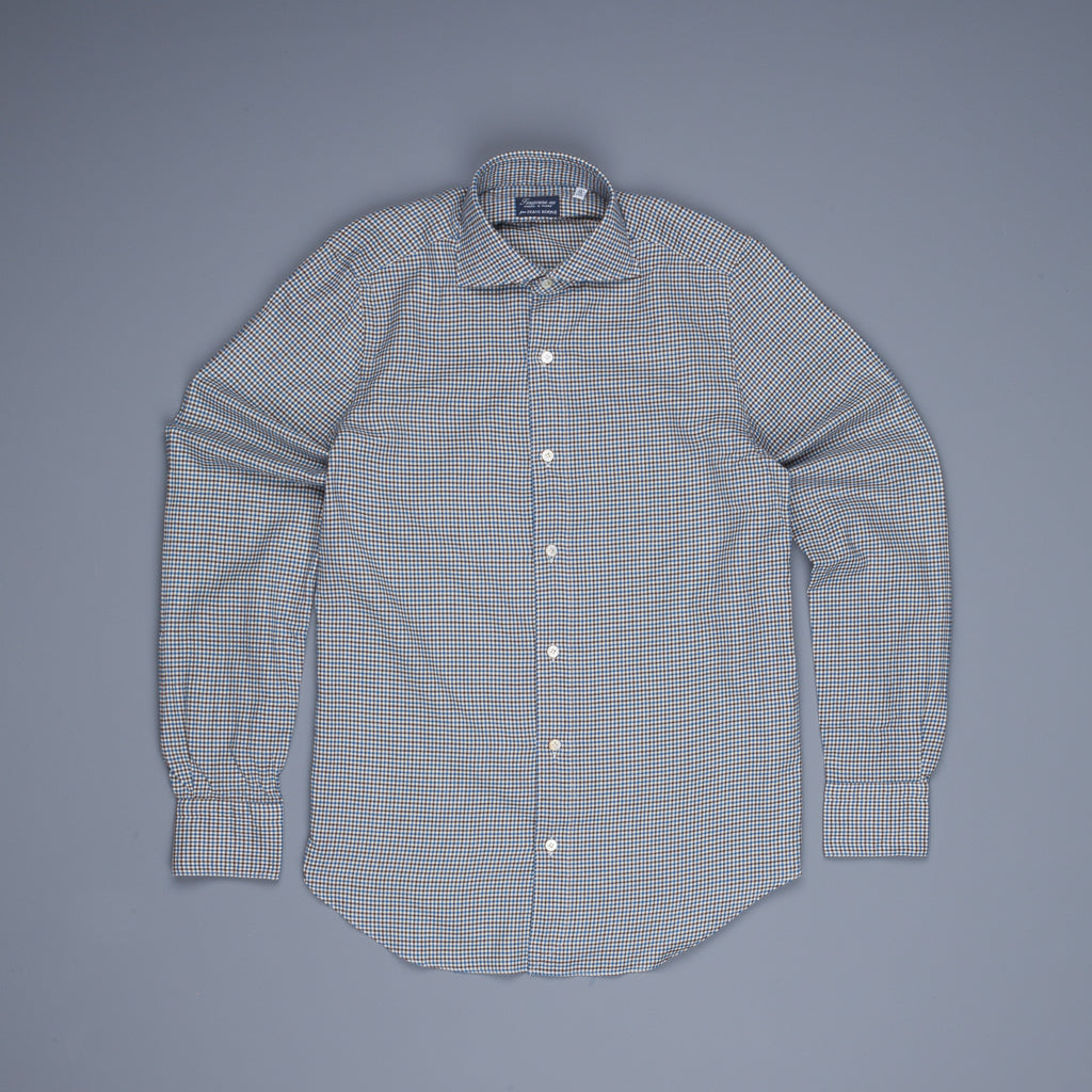 Finamore Tokyo shirt collo Simone flannel tattersall bic brown