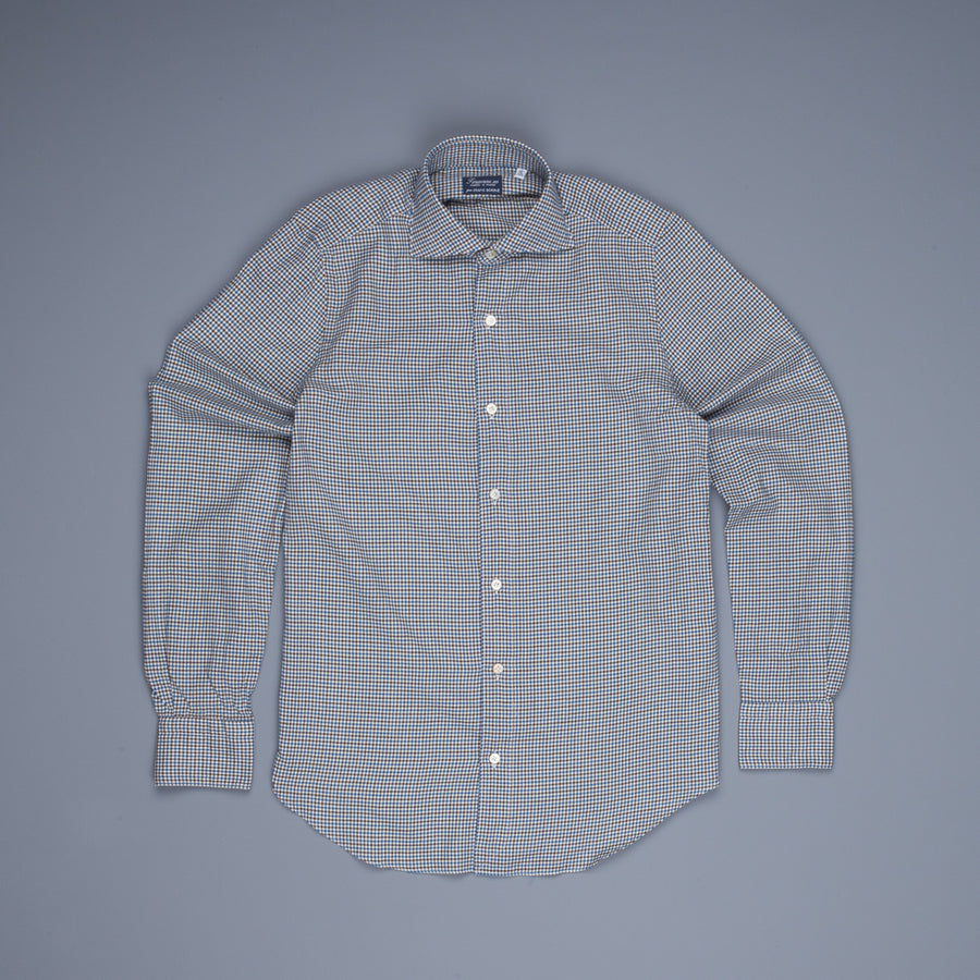 Finamore Tokyo shirt collo Simone flannel tattersall bic brown