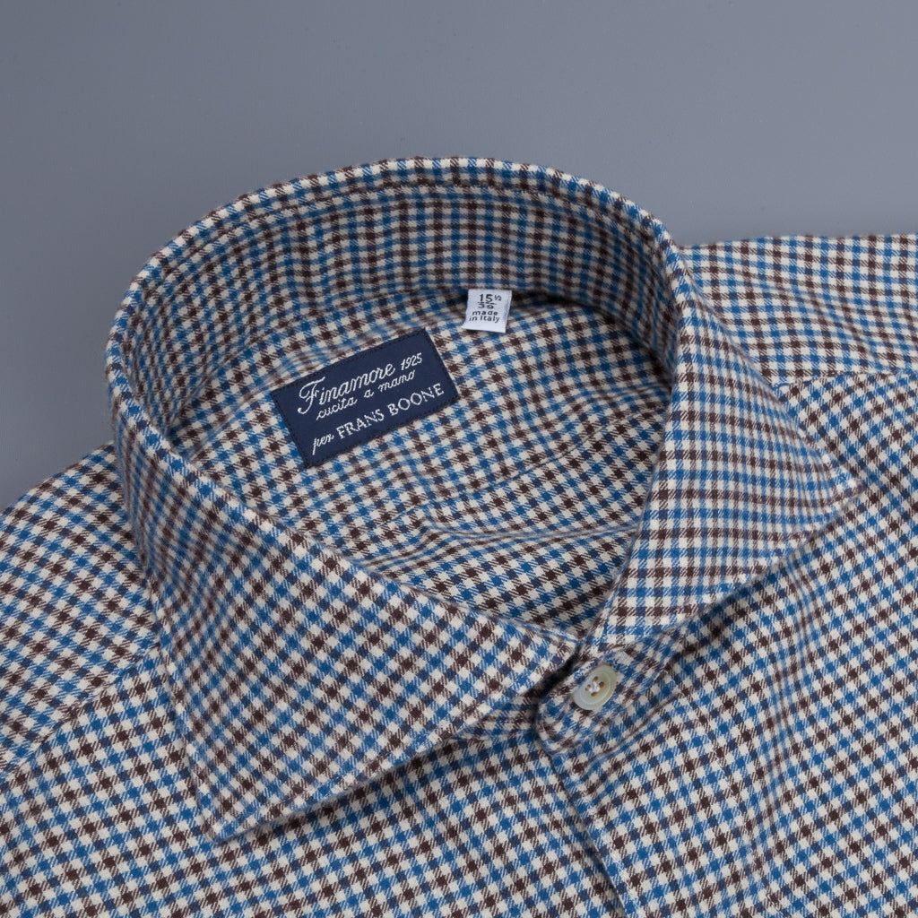 Finamore Tokyo shirt collo Simone flannel tattersall bic brown