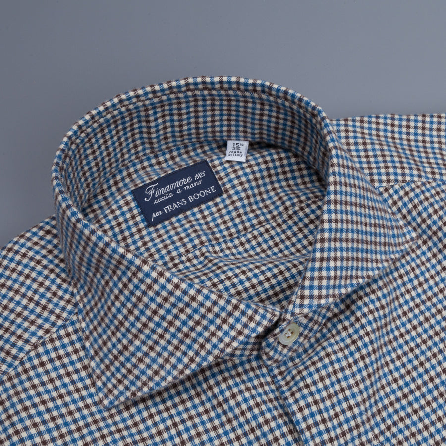 Finamore Tokyo shirt collo Simone flannel tattersall bic brown