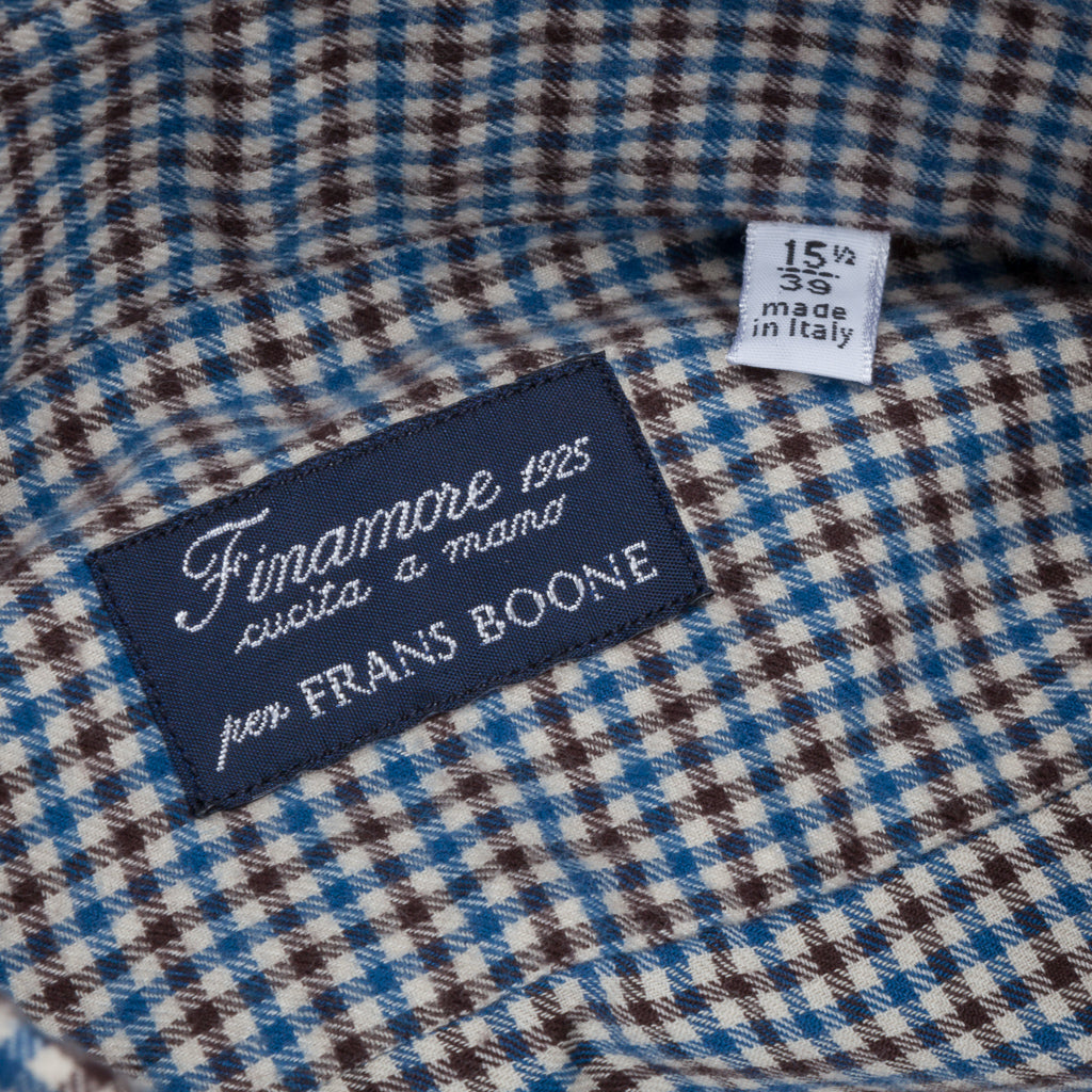Finamore Tokyo shirt collo Simone flannel tattersall bic brown