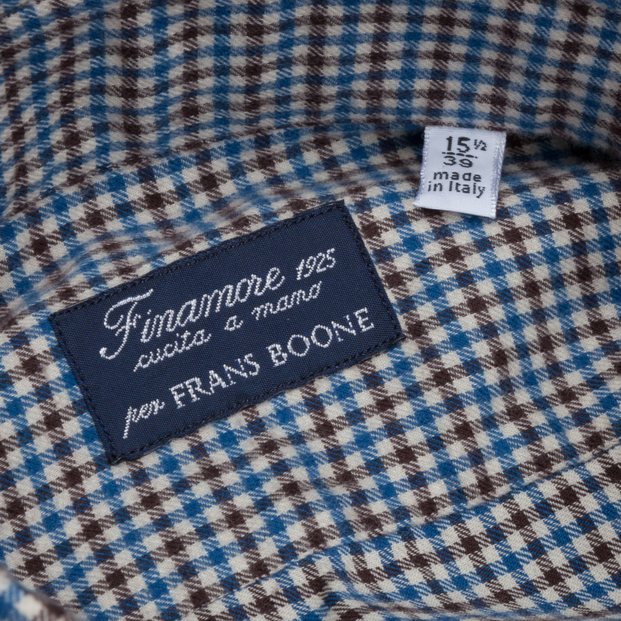 Finamore Tokyo shirt collo Simone flannel tattersall bic brown