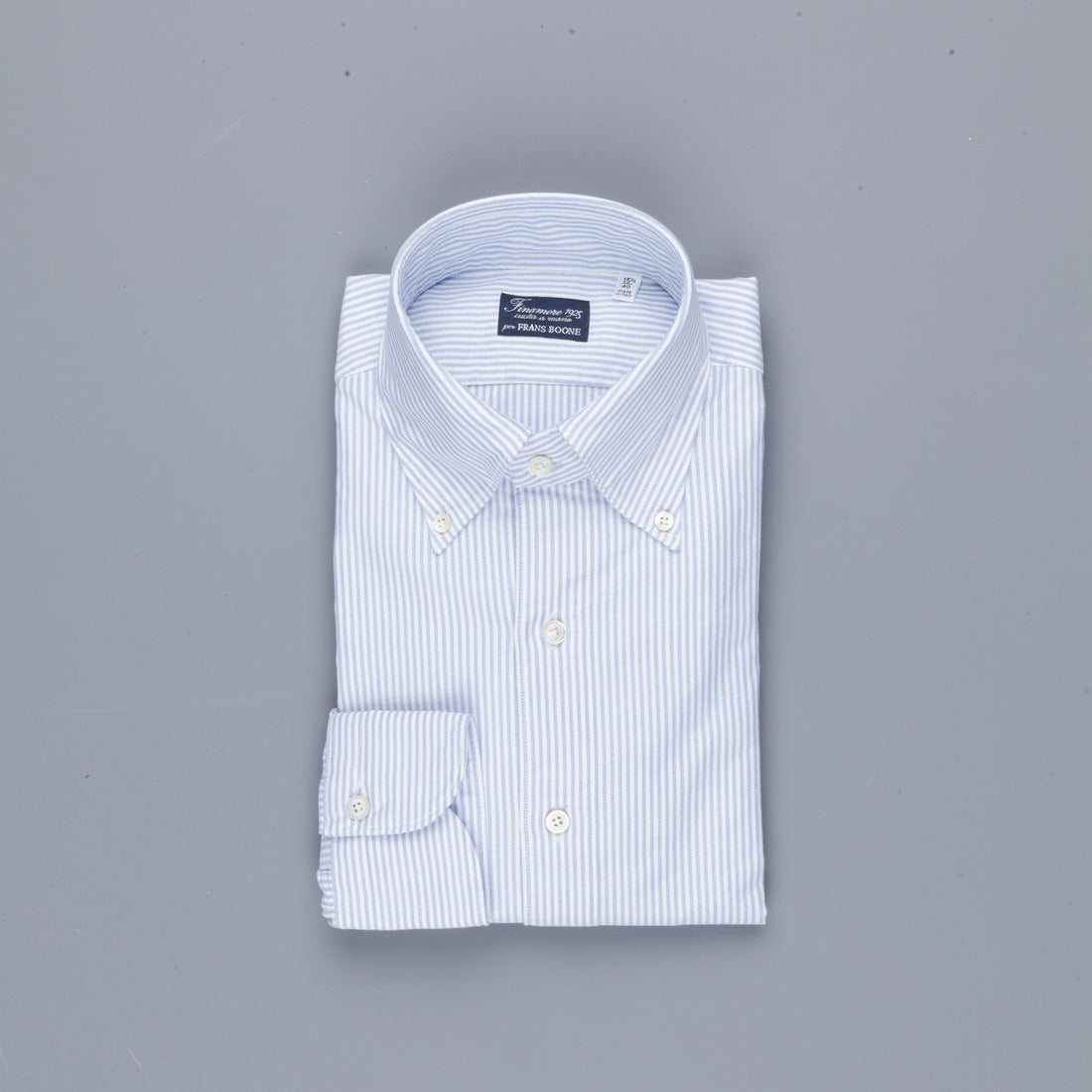 Finamore Gaeta Shirt Lucio Collar brushed oxford light blue stripe