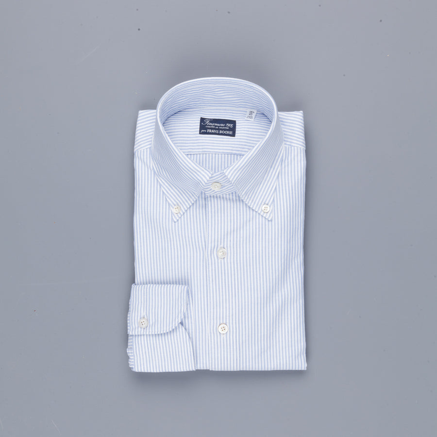 Finamore Gaeta Shirt Lucio Collar brushed oxford light blue stripe