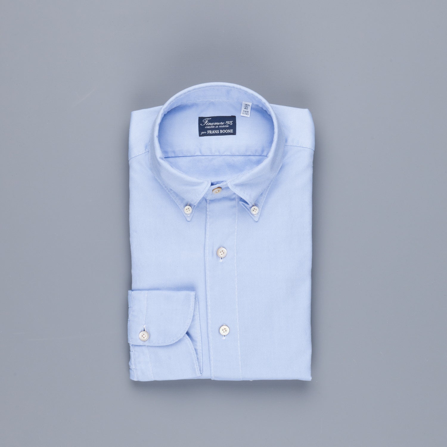 Finamore Gaeta Shirt Lucio Collar washed oxford Midblue