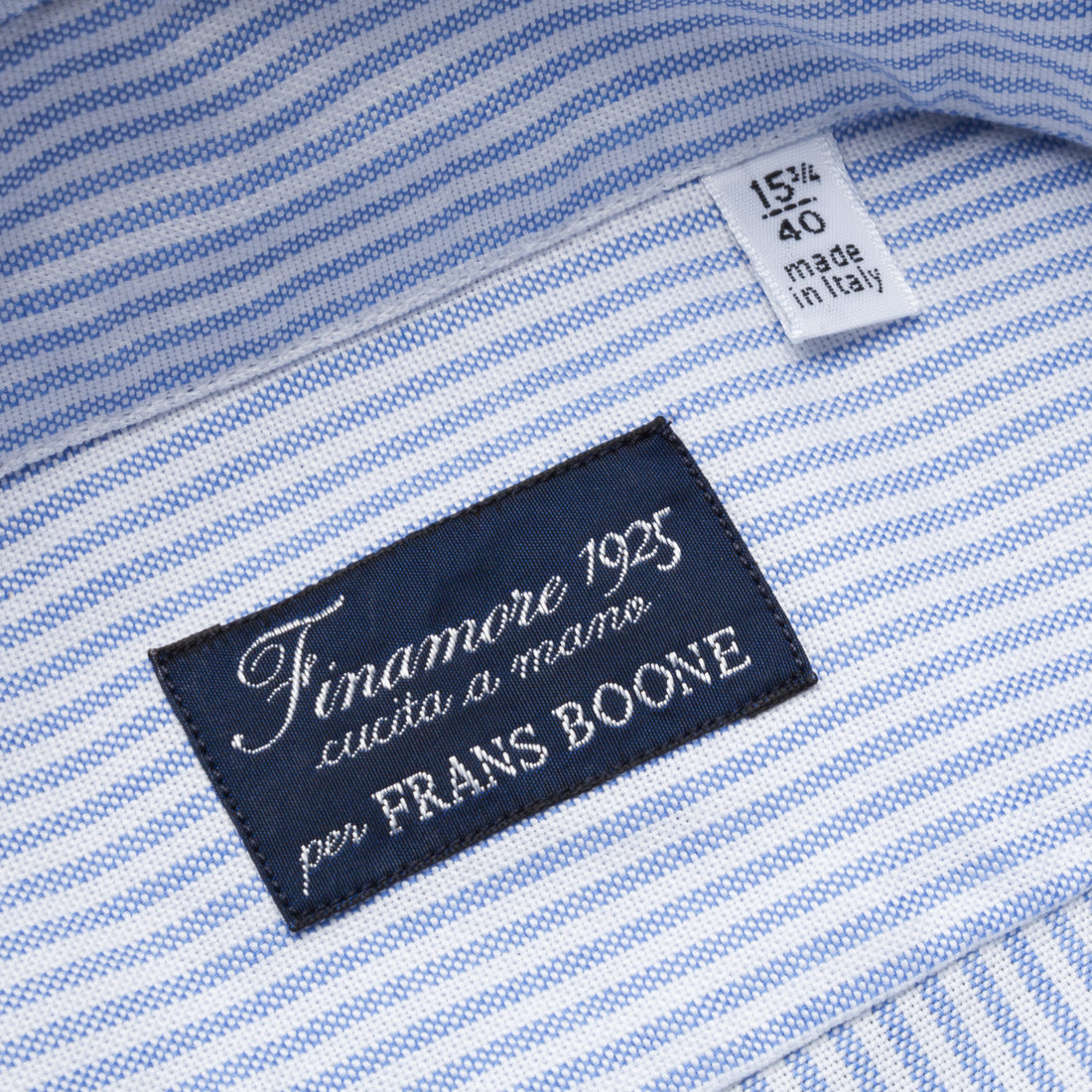 Finamore Gaeta Shirt Lucio Collar brushed oxford light blue stripe