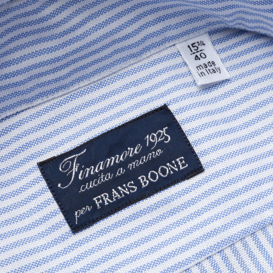 Finamore Gaeta Shirt Lucio Collar brushed oxford light blue stripe