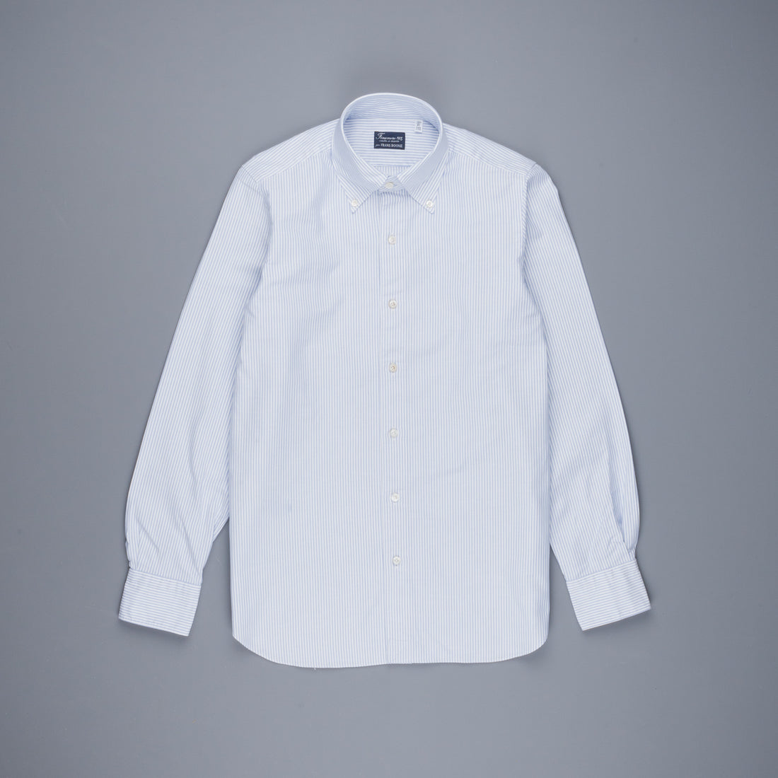 Finamore Gaeta Shirt Lucio Collar brushed oxford light blue stripe
