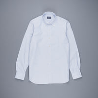 Finamore Gaeta Shirt Lucio Collar brushed oxford light blue stripe