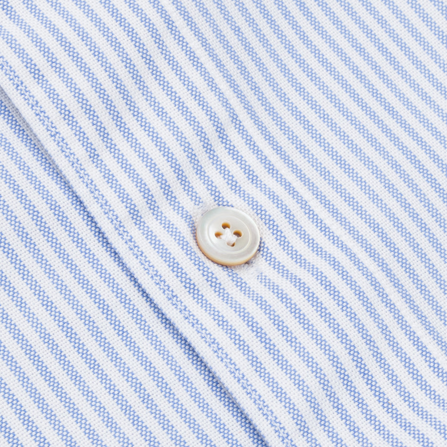 Finamore Gaeta Shirt Lucio Collar brushed oxford light blue stripe