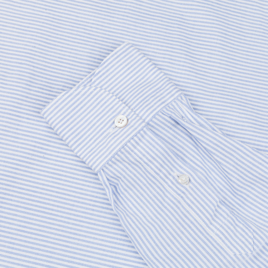 Finamore Gaeta Shirt Lucio Collar brushed oxford light blue stripe