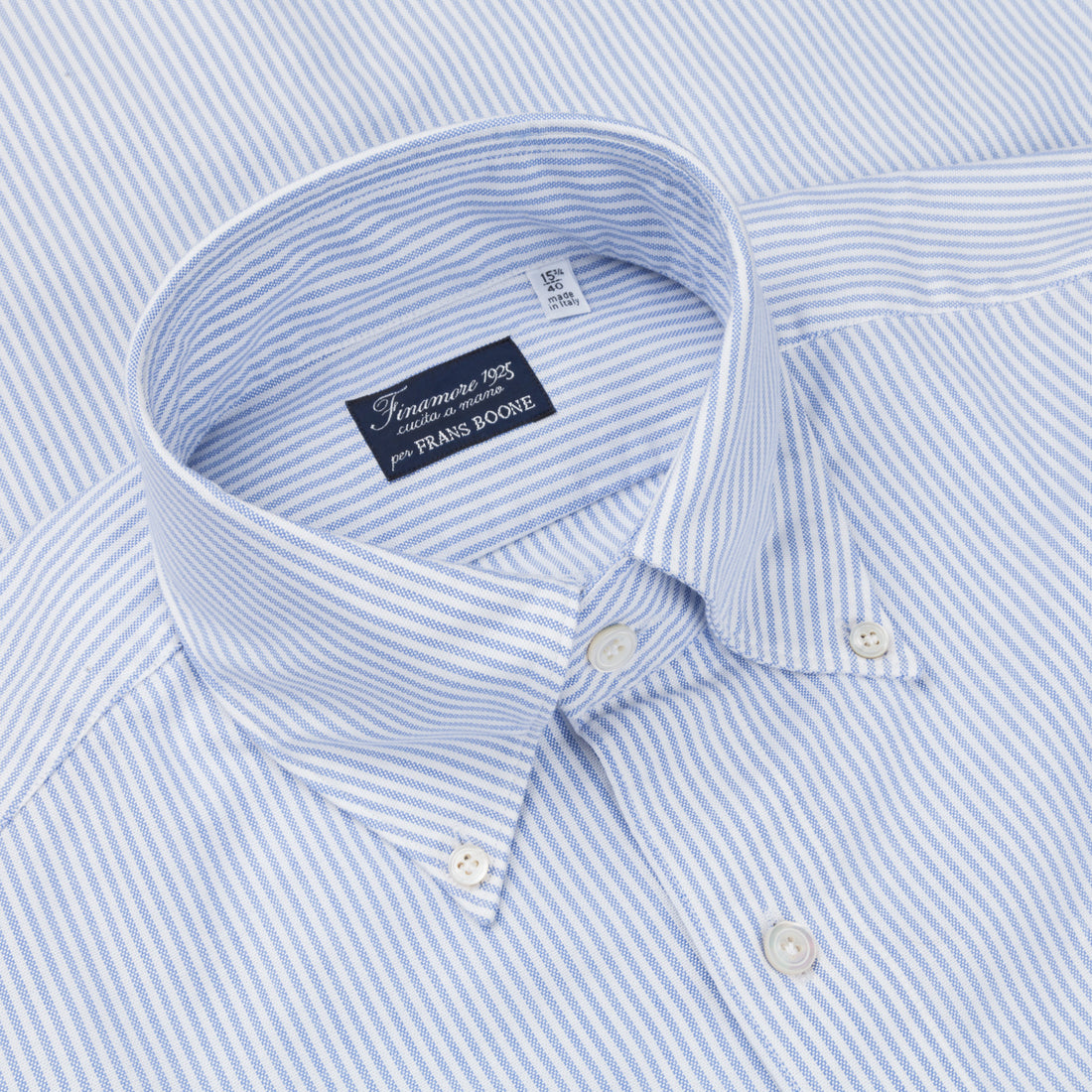 Finamore Gaeta Shirt Lucio Collar brushed oxford light blue stripe