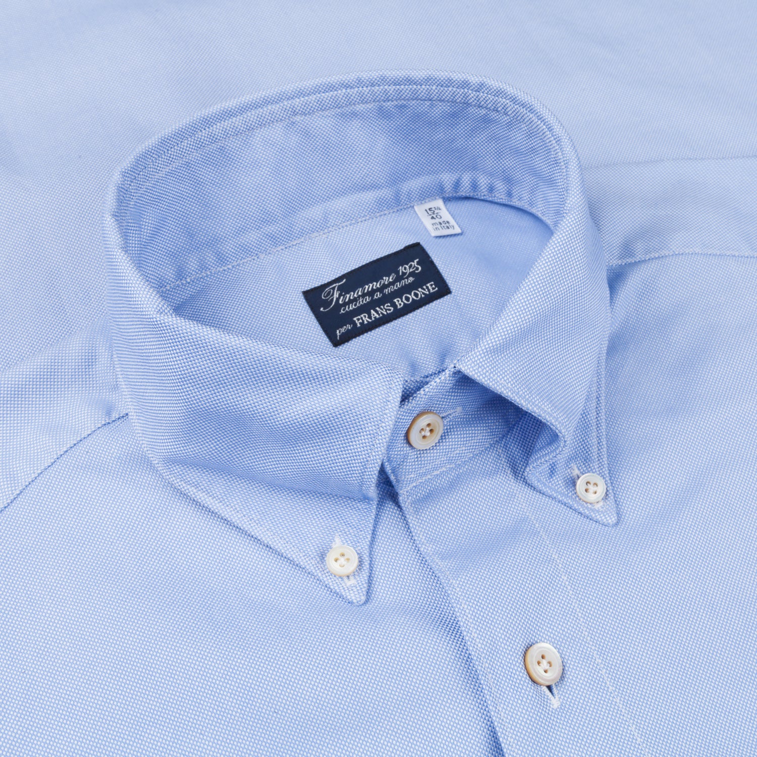 Finamore Gaeta Shirt Lucio Collar washed oxford Midblue